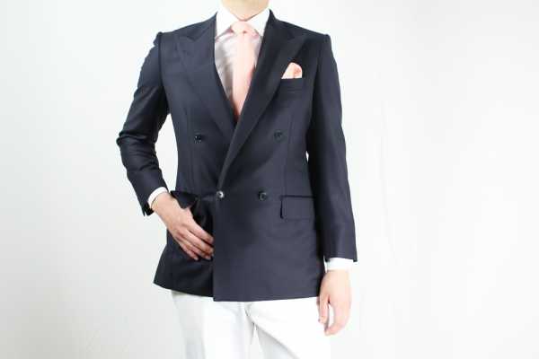 GXPWJ1 Chaqueta cruzada en azul marino liso con tejido DORMEUIL