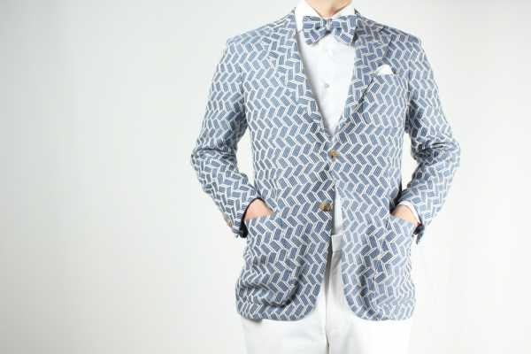 GXPSJ1 Chaqueta de una sola hilera de botones en cuadros azules con tejido Pentagono
