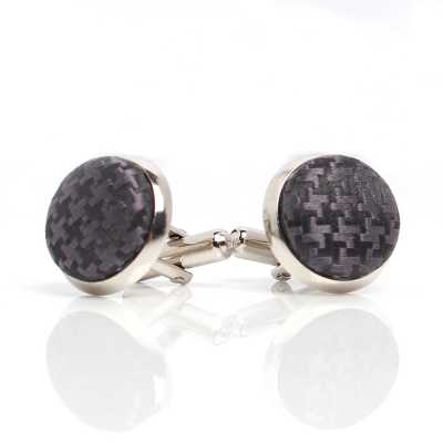 CUFF-V08 Gemelos VANNERS revestidos de tela de seda con estampado pata de gallo negro