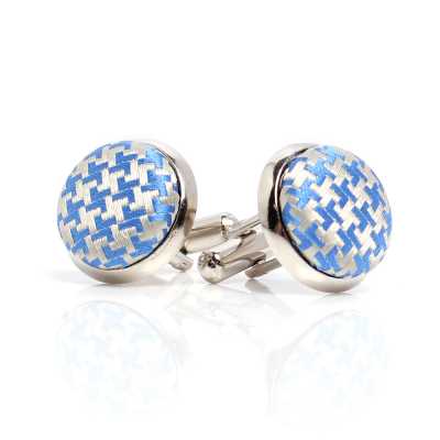 CUFF-V12 VANNERS Gemelos forrados con tela de seda Estampado pata de gallo Azul sax