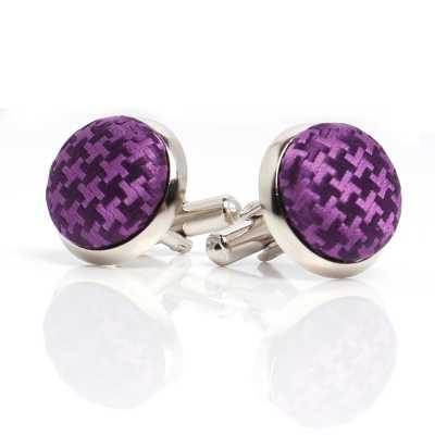 CUFF-V14 Gemelos forrados con tejido de seda VANNERS con patrón pata de gallo morado