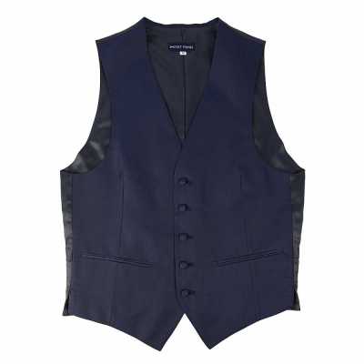 V-304 Chaleco formal, jacquard de seda, azul marino