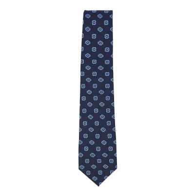 HVN-58 VANNERS Corbata hecha a mano de seda y lana, estampado pequeño, azul marino