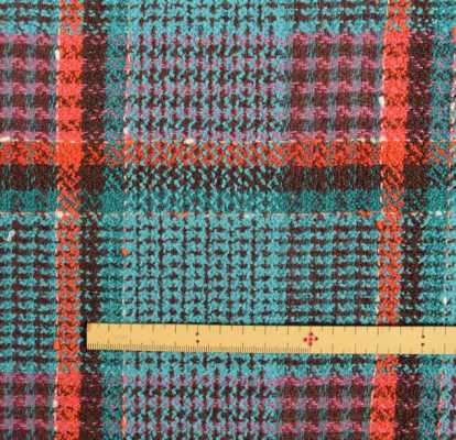 Y6513 LINTON Tejido tweed fabricado en Inglaterra, patrón de cuadros azul turquesa x rojo