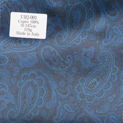 URJ-001 Forro estampado de Cupro 100% fabricado en Italia, con motivo paisley azul