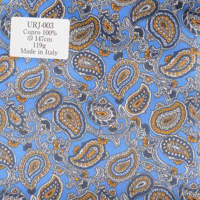 URJ-003 Forro estampado de cupro 100% fabricado en Italia, con estampado paisley azul