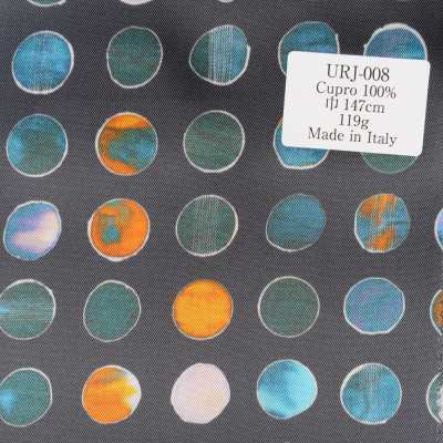 URJ-008 Forro estampado de Cupro 100% de fabricación italiana, estampado de lunares, color base azul marino