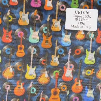 URJ-016 Hecho en Italia, forro estampado de cupro 100%, estampado de guitarras y discos