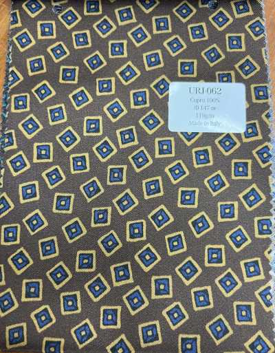 URJ-062 Hecho en Italia, forro estampado de Cupro 100%, estampado de cuadros marrón