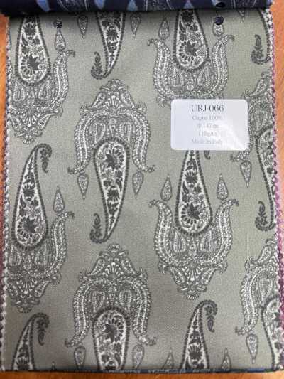 URJ-066 Hecho en Italia Forro estampado 100% cupro con gran estampado paisley caqui