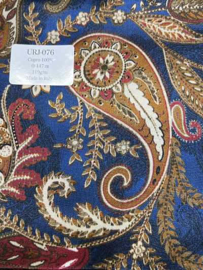 URJ-076 Hecho en Italia Cupro 100% Forro estampado Paisley grande azul