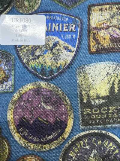 URJ-080 Hecho en Italia Forro estampado Cupro 100% Travel Sticker azul