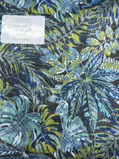 URJ-082 Hecho en Italia Forro estampado de cupro 100% Azul botánico X verde