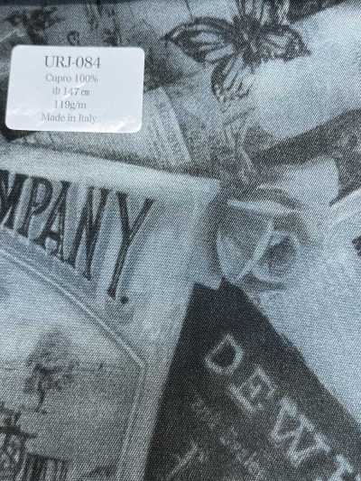 URJ-084 Hecho en Italia Forro estampado 100% cupro Periódico y rosas monocromo