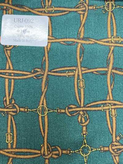 URJ-092 Hecho en Italia 100% Cupro Forro estampado de cuadros tipo cinturón verde