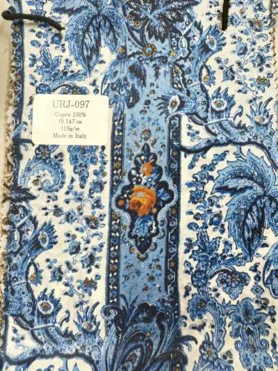 URJ-097 Forro estampado de Cupro 100% de fabricación italiana, paisley azul