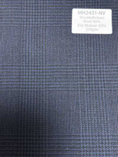 MH2431-NV Lana mohair peinada estándar fabricada en Japón (estilo tónico) a cuadros azul marino