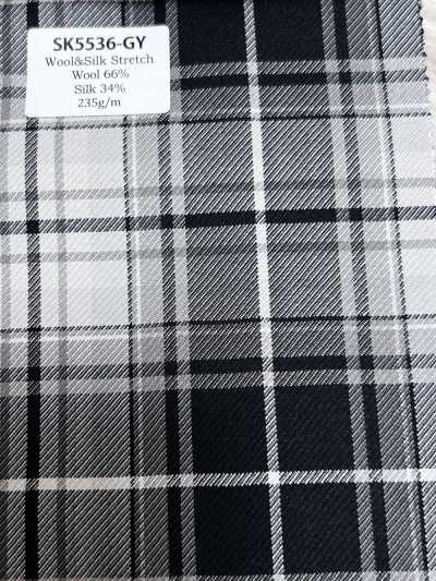 SK5536-GY Clásico de cuadros gris de seda y lana elástica, fabricado en Japón
