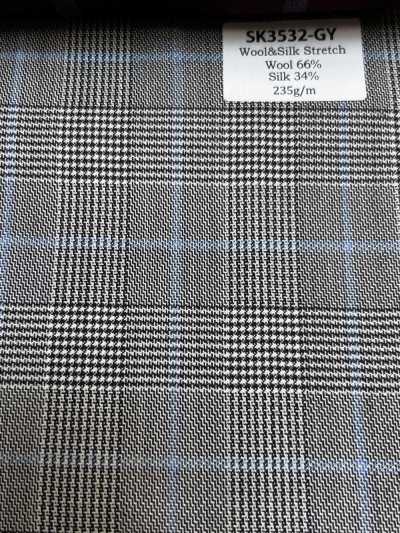 SK3532-GY Clásico cuadro elástico de seda y lana, gris, de fabricación japonesa