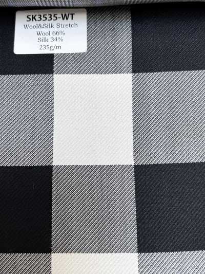 SK3535-WT Cuadros clásicos de seda y lana elástica, fabricado en Japón, blanco