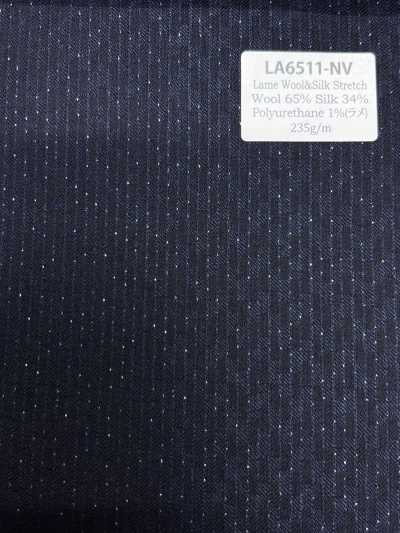 LA6511-NV Lana elástica de seda y lamé, rayas azul marino, fabricada en Japón