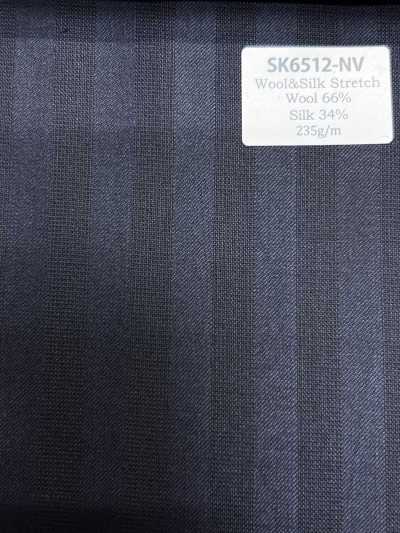 SK6512-NV Tejido elástico de seda y lana de fabricación japonesa, rayas azul marino
