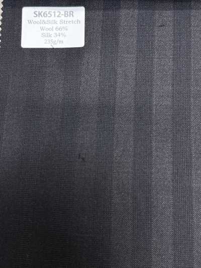 SK6512-BR Tejido elástico de seda y lana, fabricado en Japón, con rayas marrones