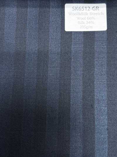 SK6512-GR Tejido elástico de seda y lana, fabricado en Japón, con rayas marrones