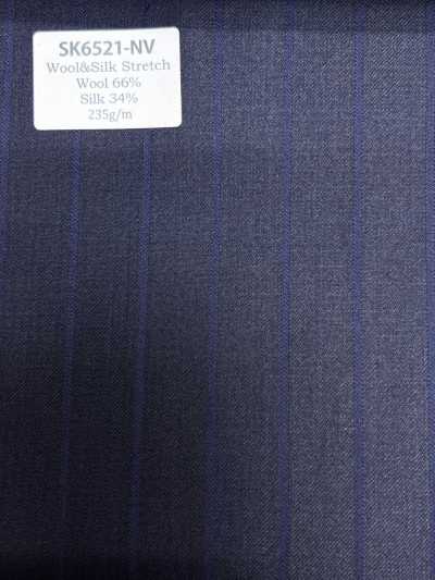 SK6521-NV Tejido elástico de seda y lana, fabricado en Japón, con rayas marrones