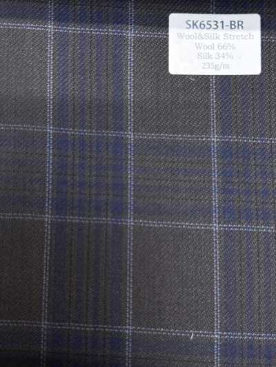 SK6531-BR Cuadro marrón elástico de seda y lana hecho en Japón