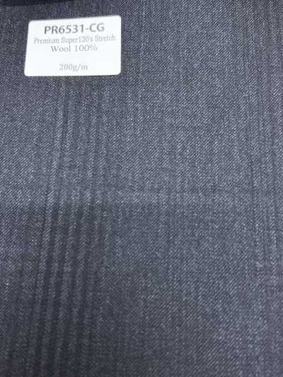 PR6531-CG Estándar doméstico Premium Super120's de un solo hilo, elástico, a rayas, gris carbón pana