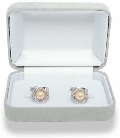 Gemelos de plata de ley con perla blanca
