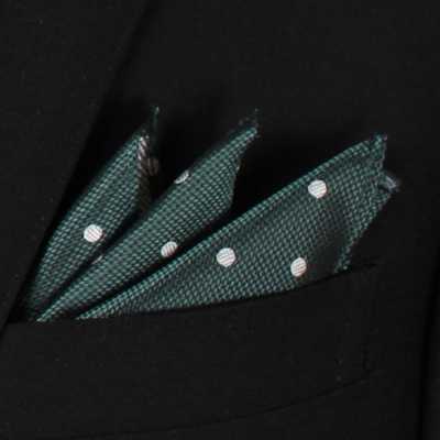 CF-601 Pañuelo de bolsillo de seda 100 % hecho en Japón, estampado de puntos, verde