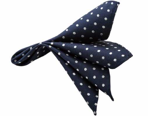 CF-972 Pañuelo de bolsillo de seda hecho en Japón, estampado de lunares, azul marino