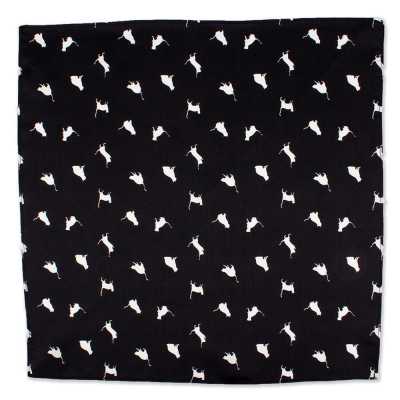 CF-CAT-BK Pañuelo de seda estampado, motivo de gato, negro