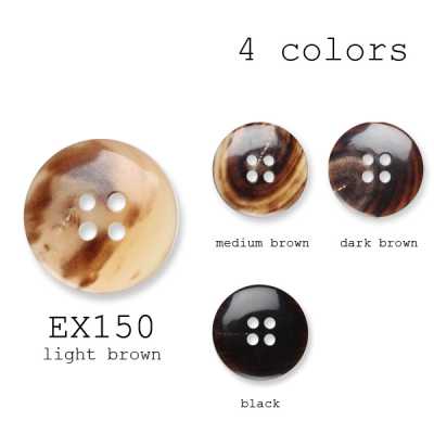 EX150 Hecho en Japón, botones auténticos de cuerno de búfalo de agua de 4 orificios para trajes y chaquetas, forma de lente [Outlet]