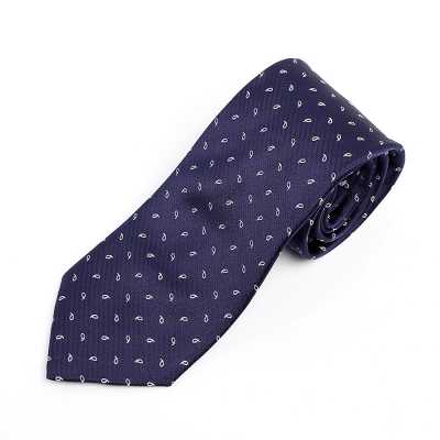 HVN-23 Corbata hecha a mano con tejido VANNERS, estampado paisley de lunares, azul marino