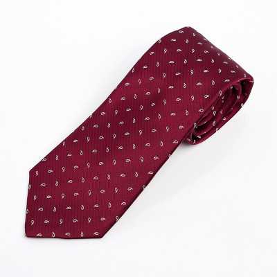 HVN-24 Corbata hecha a mano con tejido VANNERS, estampado paisley de puntos, color vino