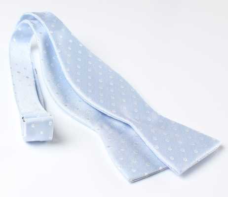 MT-973 Pajarita de seda anudada a mano, de fabricación japonesa, con estampado de lunares, azul saxón
