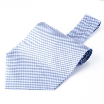 RAS-05 Corbata ascot con tejido Ring Heart, cuadro vichy azul sax