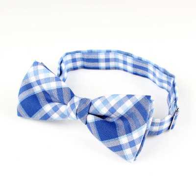 RBF-02 Corbata de lazo con estampado de cuadros azules hecha con tejido Ringhart del Reino Unido