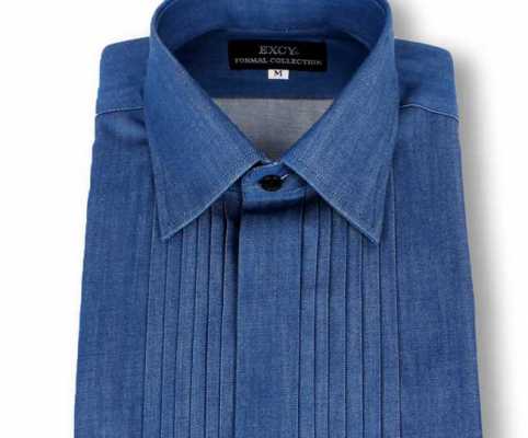 ST-508D Camisa plisada de denim de algodón pima de cuello ancho súper entallada
