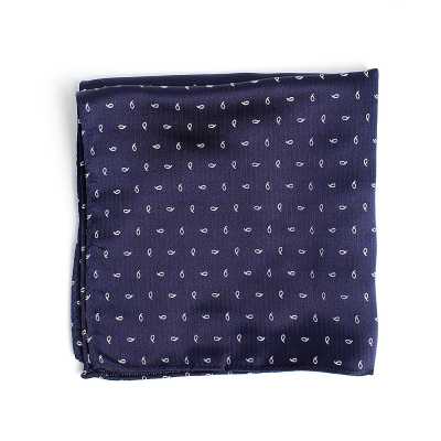 VCF-23 Pañuelo de bolsillo confeccionado con tejido VANNERS, estampado paisley de puntos, azul marino