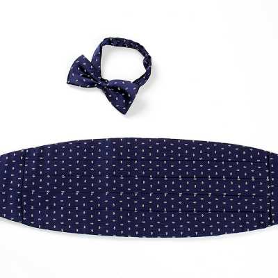 VCM-23 Fajín confeccionado con tejido VANNERS, estampado paisley con puntos, azul marino