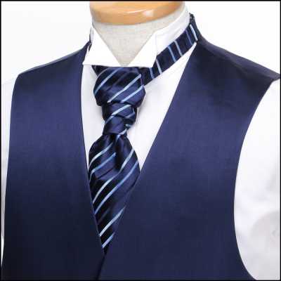 VYT-01 Corbata ascot de seda británica VANNERS (corbata euro) a rayas azul marino