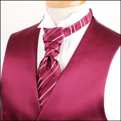 VYT-02 Corbata ascot británica VANNERS de seda a rayas color vino (corbata europea)