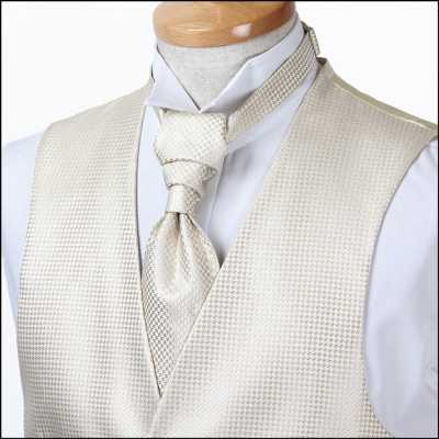 VYT-11 Corbata ascot británica de seda VANNERS (corbata europea) con estampado pata de gallo en oro champán